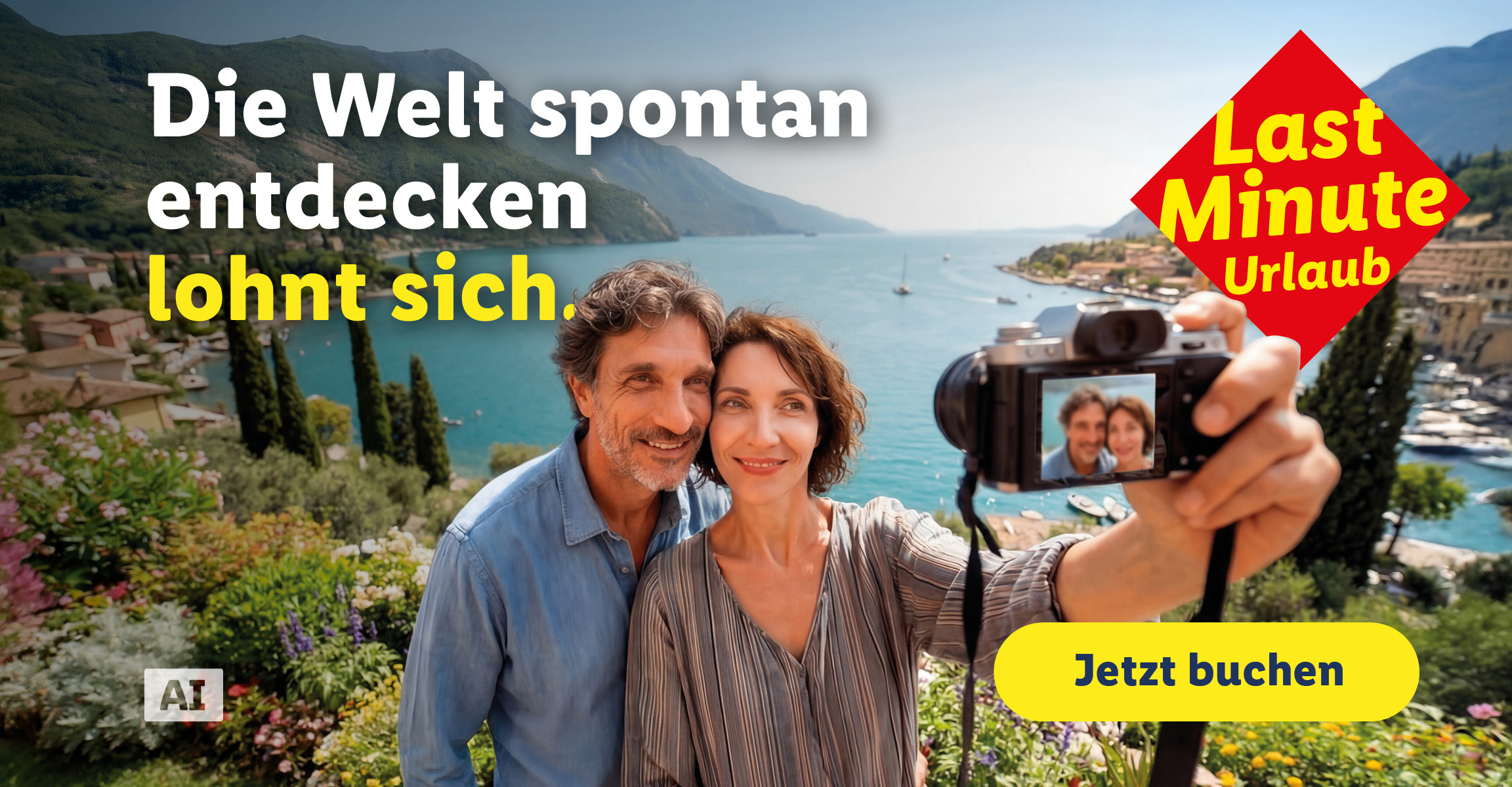 Die Welt spontan entdecken lohnt sich. Last Minute Urlaub. AI-generiert