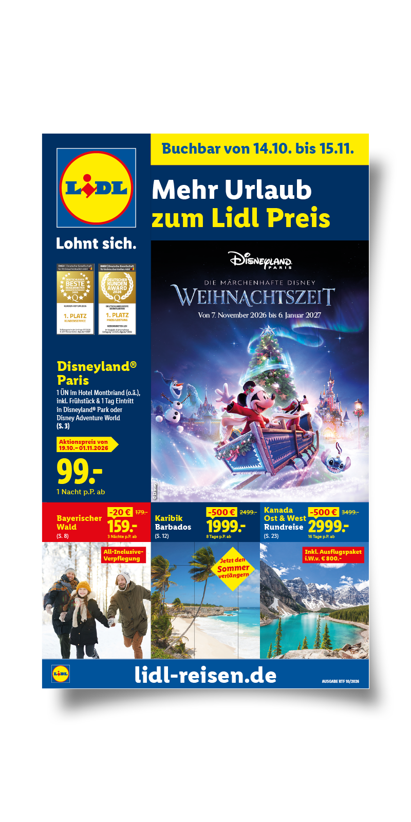 Titelseite des Lidl Reisen Themenflyers für Oktober 2026.