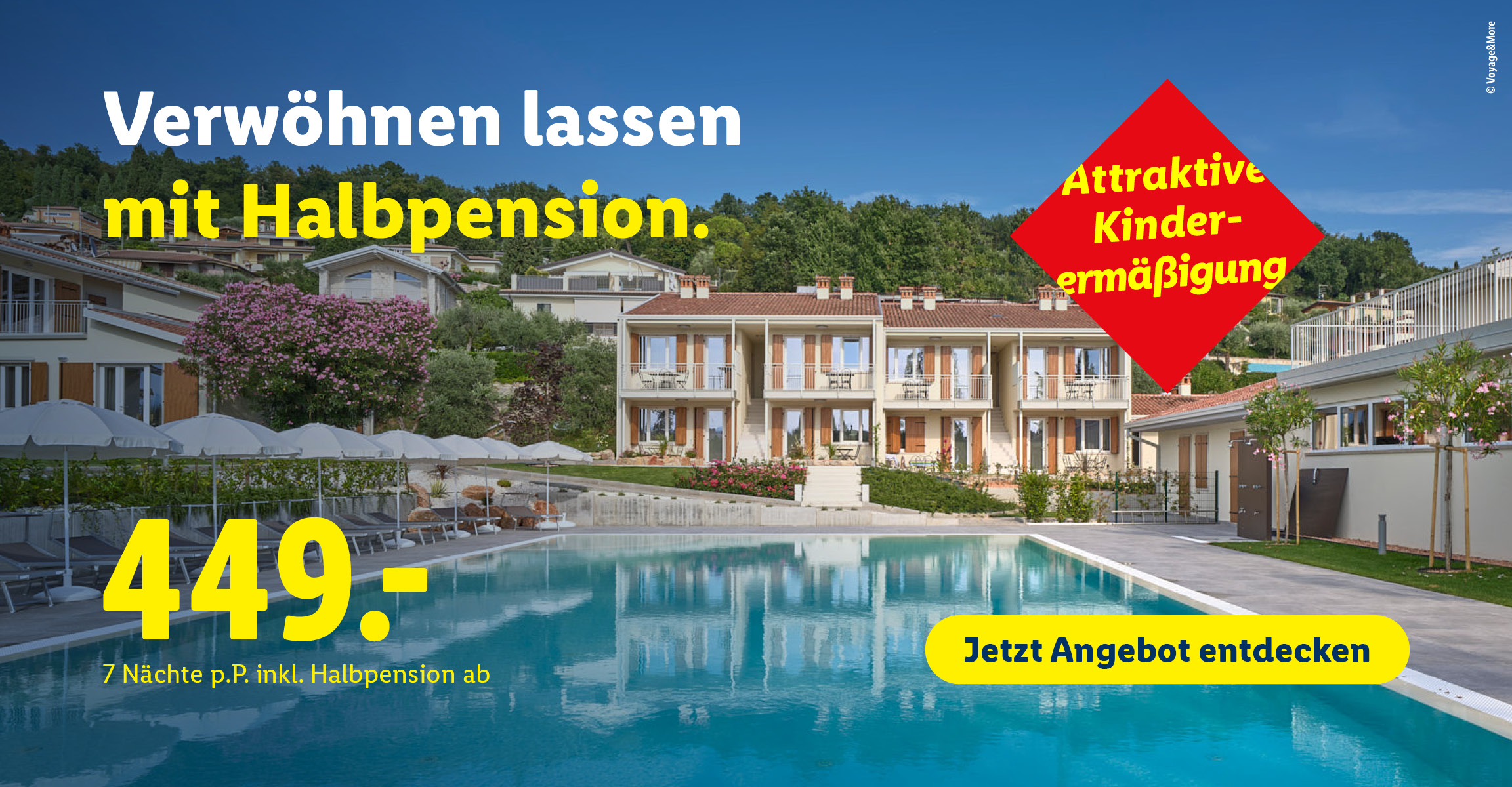 Lidl Reisen Gardasee-Angebot: 7 Nächte mit Halbpension ab 449 € p.P. . Beim Klick wird man auf die Angebotsseite weitergeleitet.