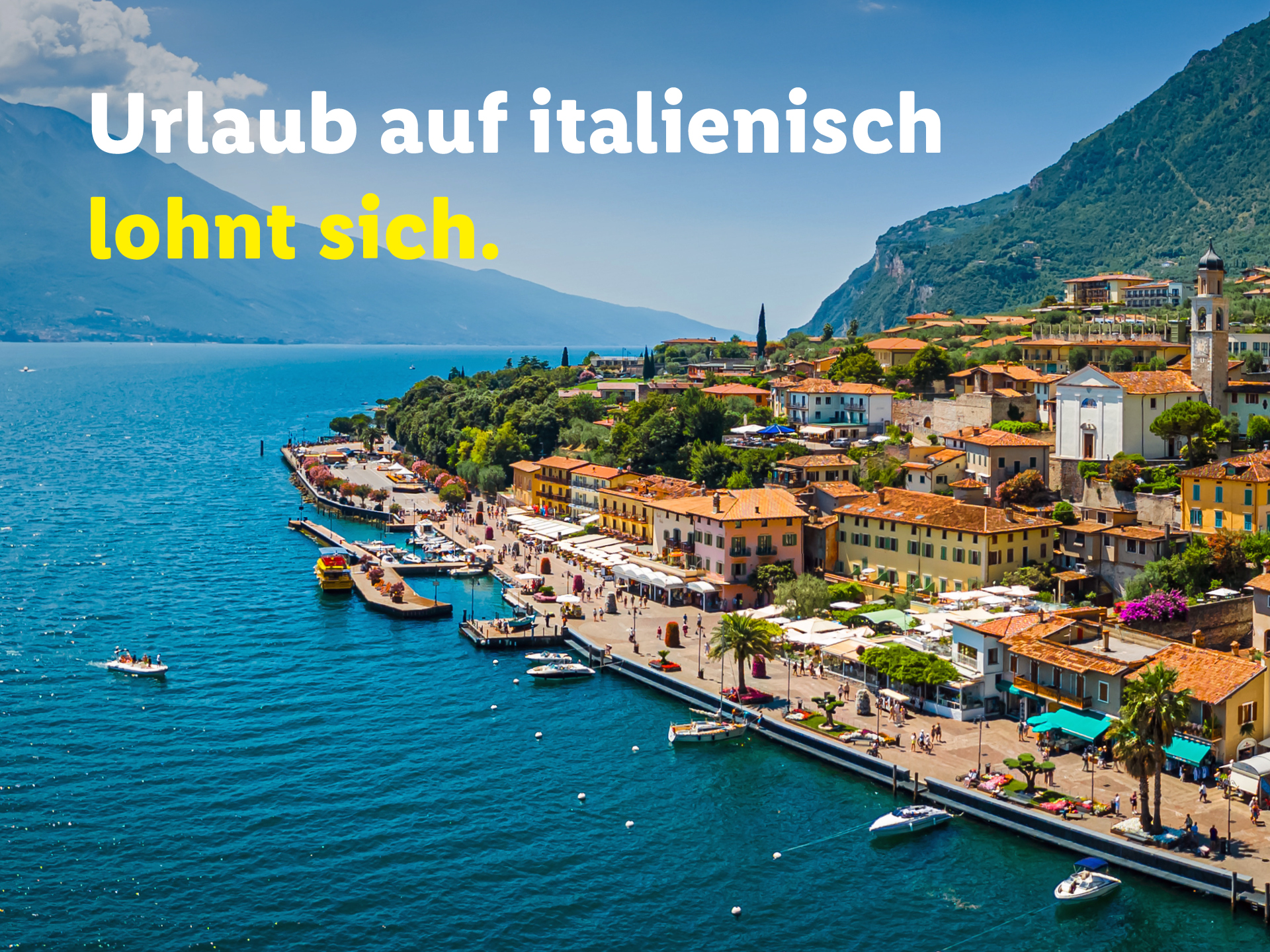 Hero Image für das Gardasee Urlaubsangebot von Lidl Reisen: Blick auf das Ufer des Gardasees.