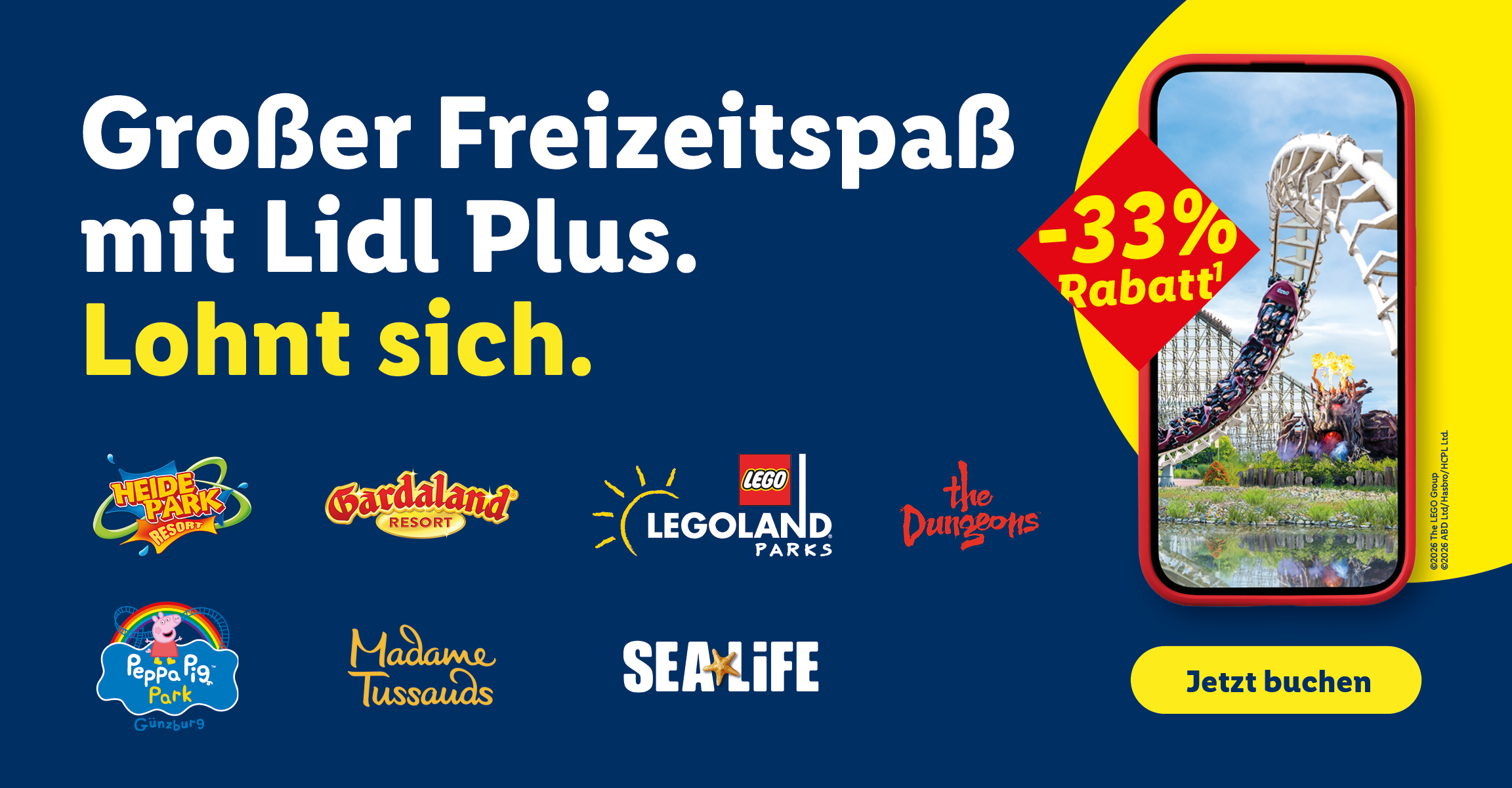 Großer Freizeitspaß mit Lidl Plus lohnt sich.  -33% Rabatt. jetzt buchen.