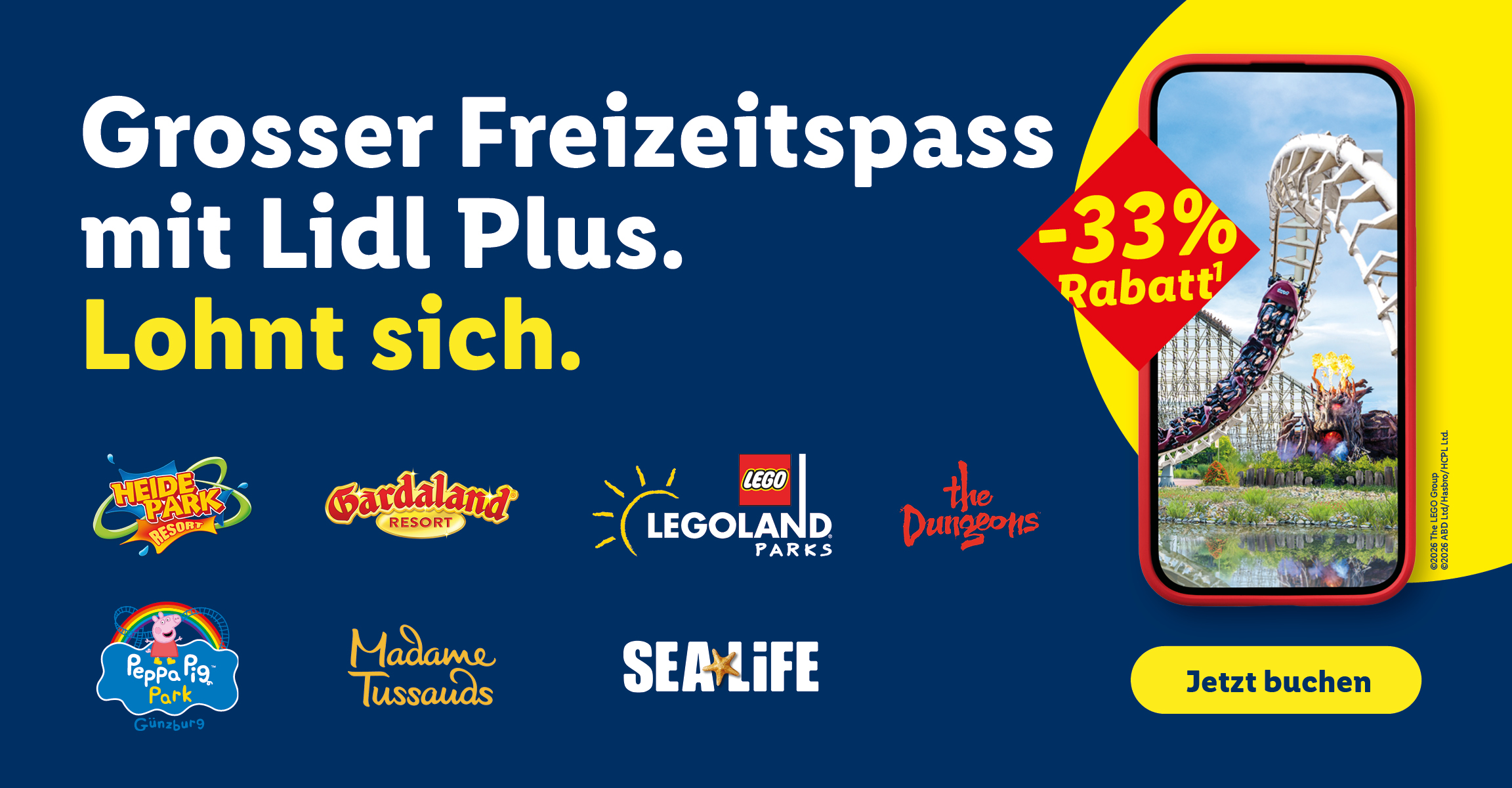 Großer Freizeitspass mit Lidl Plus lohnt sich.  -33% Rabatt. jetzt buchen.