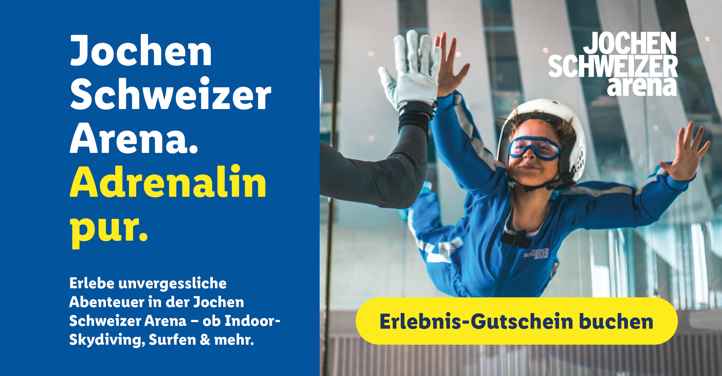 Jochen Schweizer Arena. Adrenalin pur. Erlebe unvergessliche Abenteuer in der Jochen Schweizer Arena – ob Indoor-Skydiving, Surfen & mehr. Jochen. Erlebnis-Gutschein buchen.